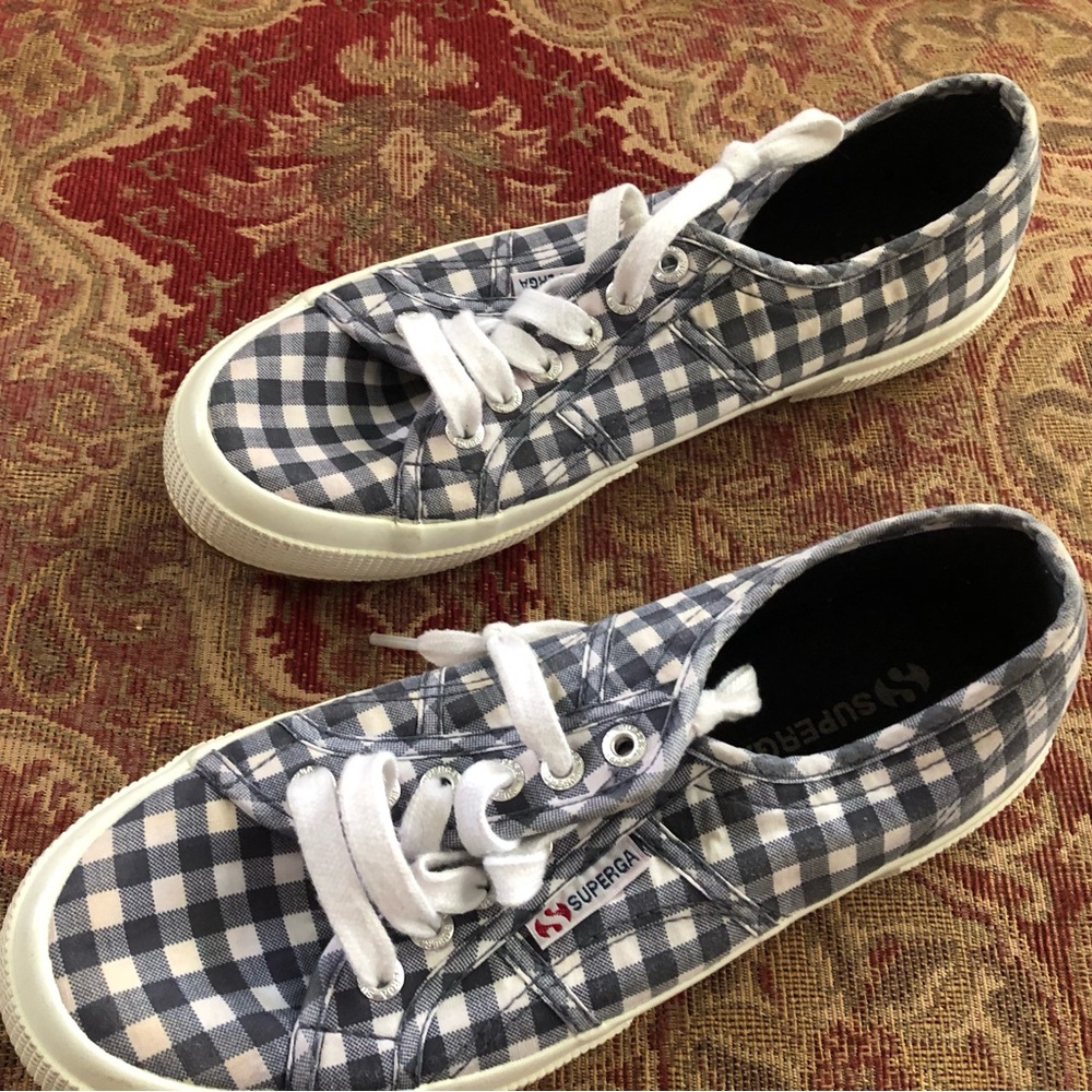 Superga Blue and White Checkered Sneakers